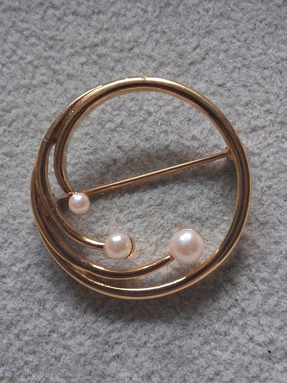 Monet Gold-Tone Circular Brooch with Pearl Accents